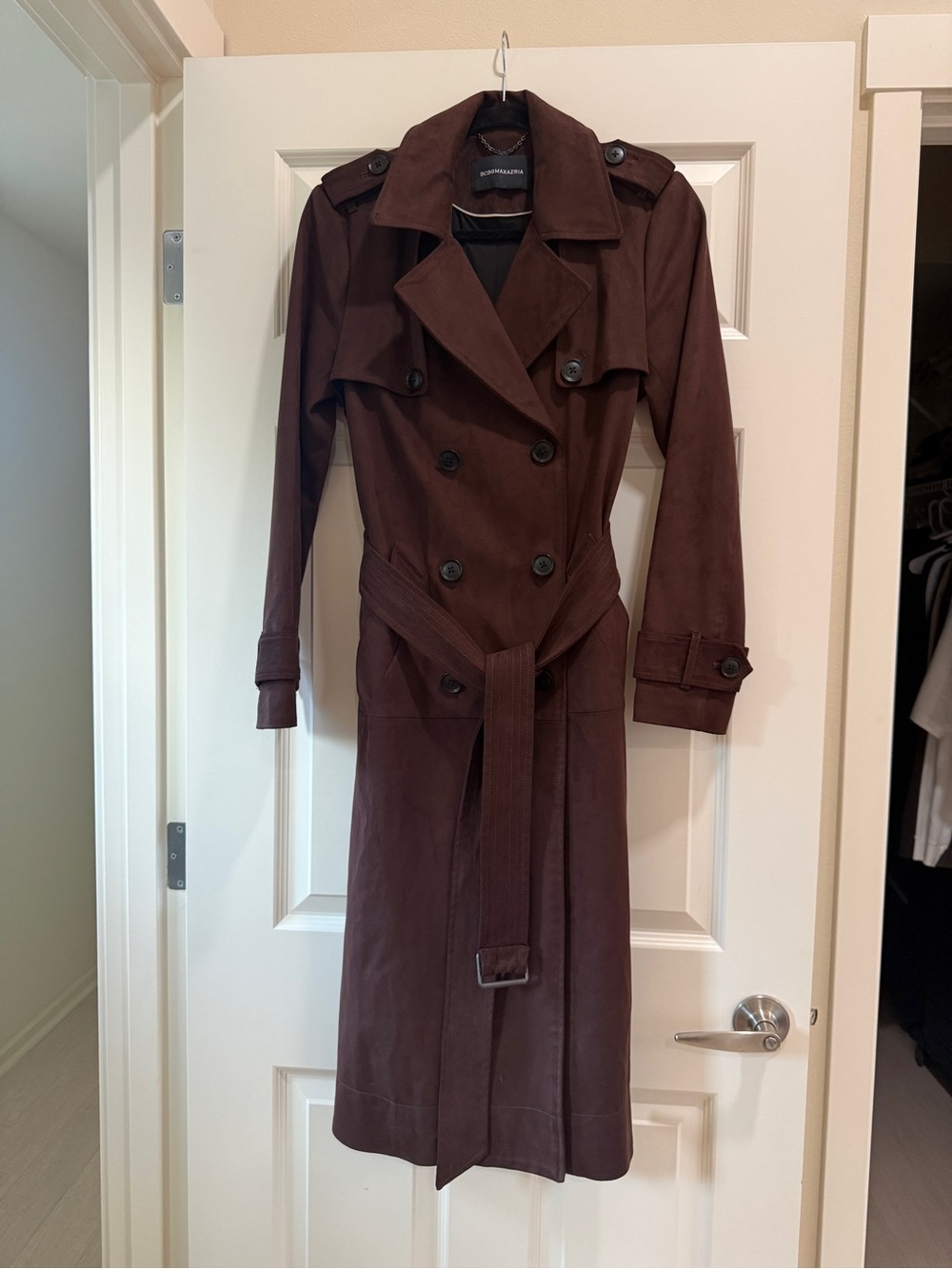 Suede Trench Coat in Deep Brown